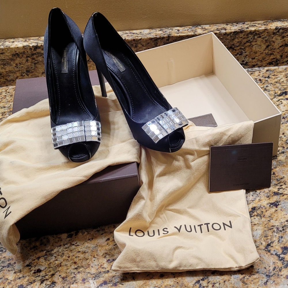Authentic Louis Vuitton Silver and Black Stiletto Heels